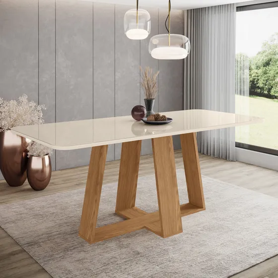Mesa De Jantar 8 Lug 2m Tampo Mdf/vidro Ct.moeda Lins Henn