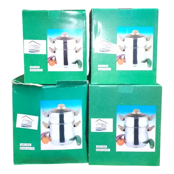 Juego De Olla Acero Inoxidable Con Vaporera 12 Piezs Calidad
