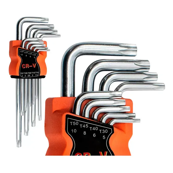 Juego De Llaves Torx 9 Piezas T 10 A T 50 Medianas Blister Color Plateado