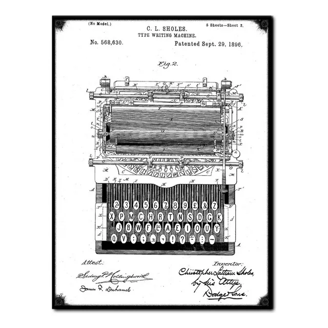 #1398 - Cuadro Decorativo - Maquina De Escribir Poster Retro