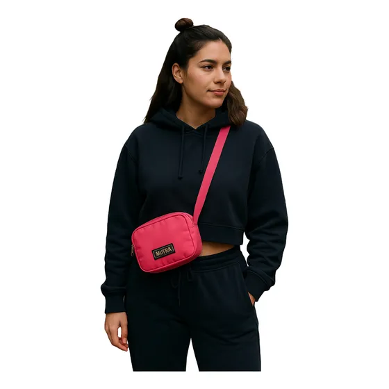 Riñonera Fucsia Microfibra Unisex Dos Bolsillos Mutra Rosa Chicle