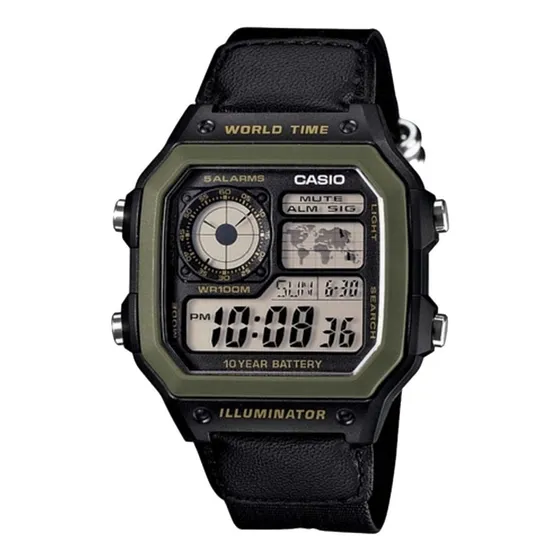 Relógio Casio Masculino Quadrado Ae-1200whb-1bvdf Cor da correia Preto