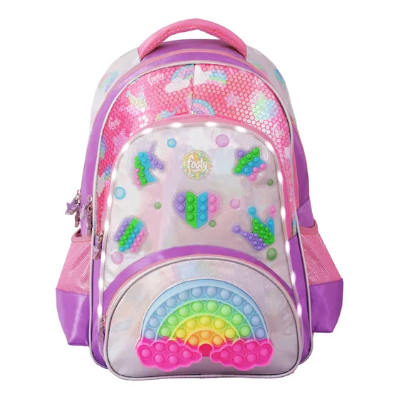 Mochila Espalda 18 Footy Pop It Arcoiris Luz Escolar Nena Color Lila