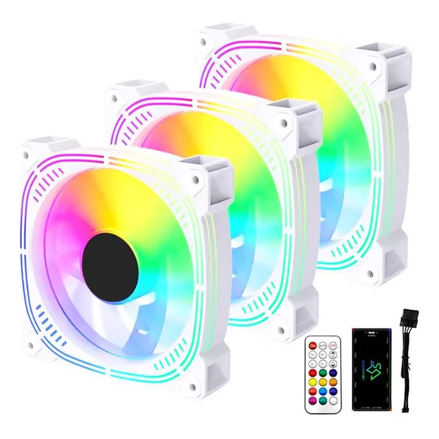 Kit 3 Ventiladores Rgb + Hub + Control  Snowman F120 Blanco