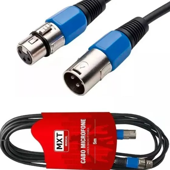Cabo Microfone Xlr Canon Balanceado Macho X Femea 5 Metros
