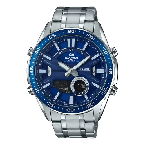 Reloj Hombre Casio Efv-c100d-2avdf Edifice Color De La Correa Plateado Color Del Bisel Azul Color Del Fondo Azul