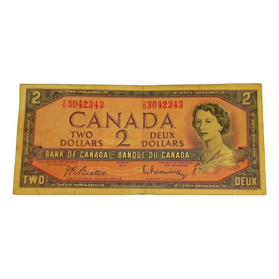 Billete Canada 2 Dolares Reina  Isabel Ii 1954-pick 67 F+