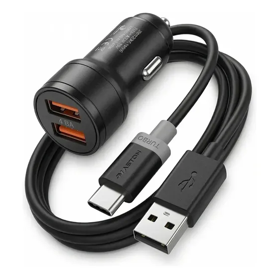 Kit Carregador Veicular Usb Duplo 4.8a Carga Rápida Com Cabo Duas Portas Usb 3.0 Super Rápido 2 Celulares