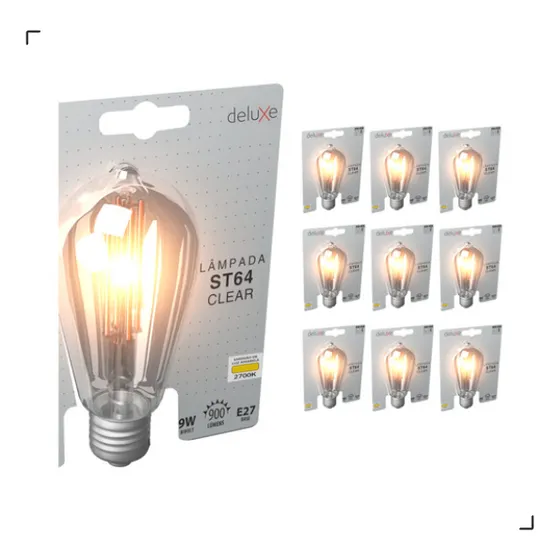 Kit 10 Lâmpada Filamento Led St64 Clear Retro Vintage E27 9w 2700k 127/220v Luz Branco Quente 352190378 Deluxe By Avant