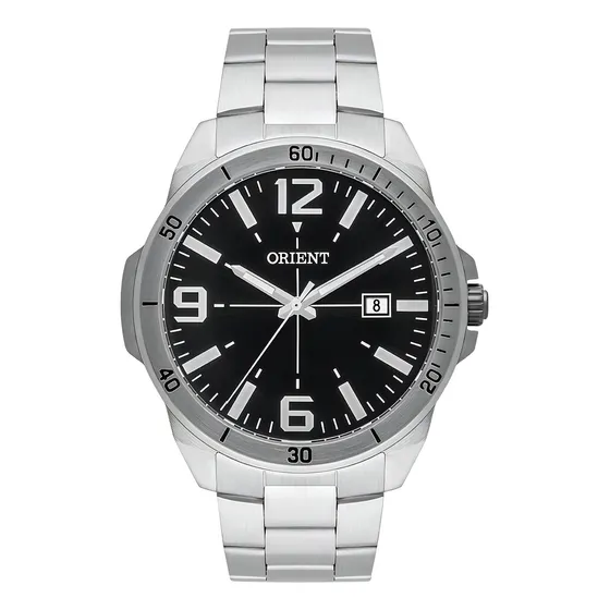 Relógio Orient Masculino Mbss1394 P2sx Prateado Preto Aço Correia Prata Bisel Prata