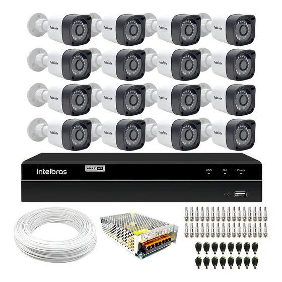 Kit 16 Câmeras Bullet Full Hd Lite 20 Infra Dvr Intelbras TF 2020 B + MHDX 1216