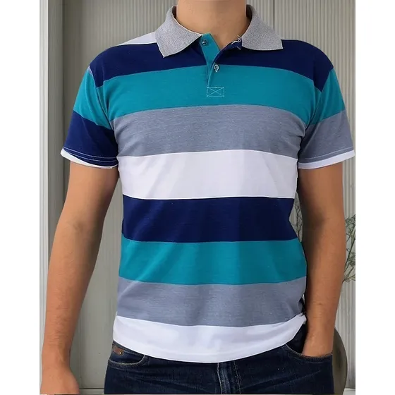 Kit 3 Camisas Pólo Masculina Listradas  Sortidas Acadado Rev