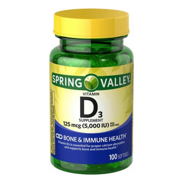 Vitamina D 3, 125 mcg, 5000 UI, 100 cápsulas blandas, sabor sin sabor