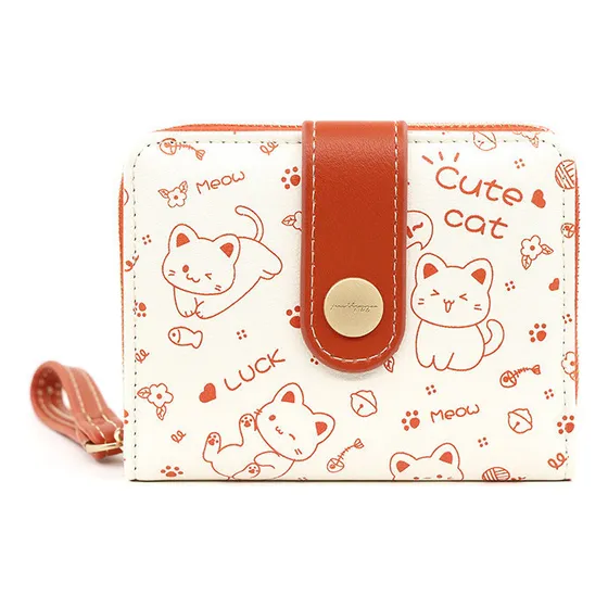 Bonita Cartera Con Forma De Gato, Billetera Corta De Poliure