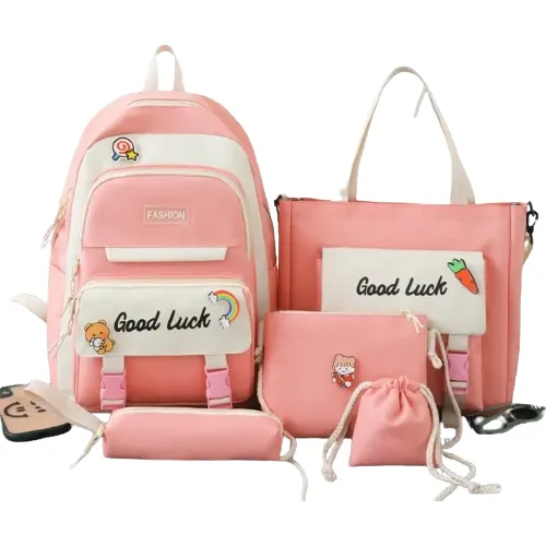 Kit De Mochila Juvenil #510 Incluye 5 Pzs Moda Kawaii