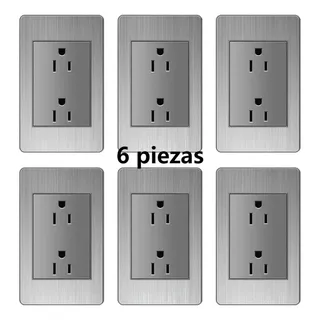 6piezas Placa Luxury De Contacto Doble, Enchufe De Pared Seis Agujeros, Contacto Dúplex Metálico Metal Con Textura Skin... 15 A 127v
