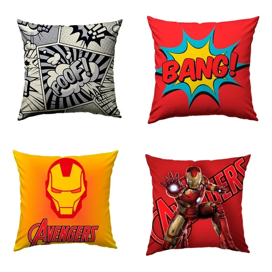 Kit 4 Capas Para Almofadas Super Heróis Nerd Geek 40x40