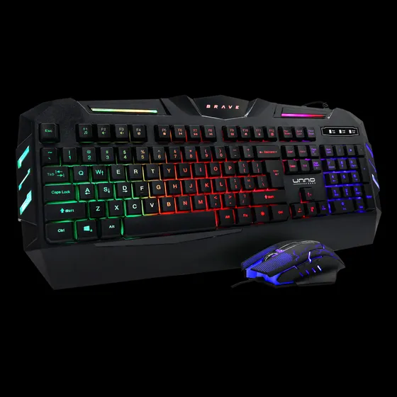 Combo Teclado Y Mouse Unno Gaming Brave  Kb6782bk Usb Nuevo
