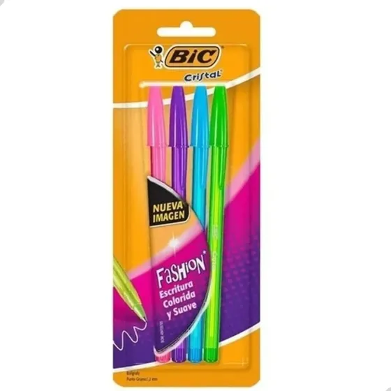 Caneta Bic Cristal Fashion Kit 4 Cores Variadas Ponta 1.2mm