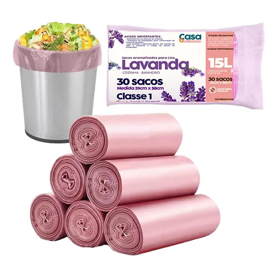 Sacos De Lixo Perfumado Lavanda Citronela Anti Odores Cor Lavanda 15L