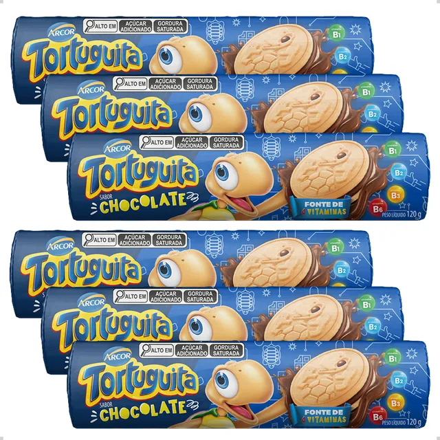 Biscoito Bolacha Recheada Tortuguita Chocolate 120g 6un