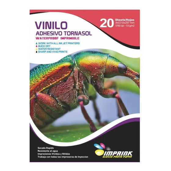 Pack Vinilo Adhesivo Tornasol Imprimible A4/200hojas Imprink
