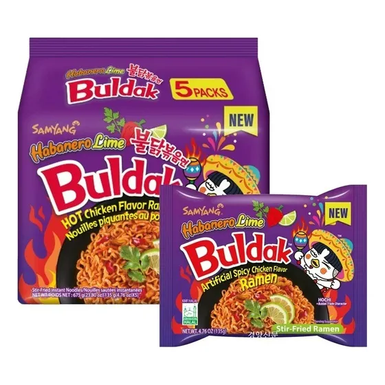 Ramen Sopa, Pasta Coreana Importada Buldak® Habanero Lime X5