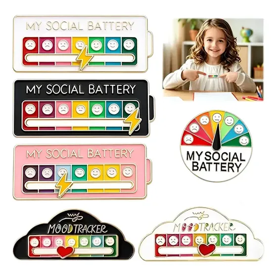 6 Pin Battery Social Broche Deslizante Cambiar Estados Ánimo