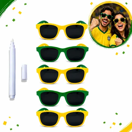 Kit 05 Oculos Brasil Copa Do Mundo Torcida Verde E Amarelo Verde E Amarelo