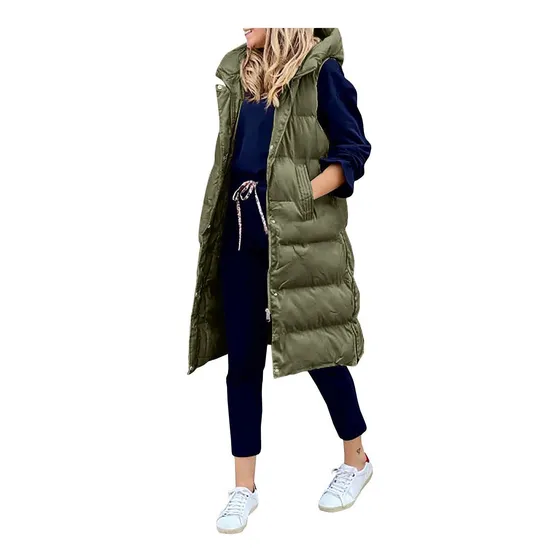 Cardigan Para Mujer Boton Chaleco Largo Invierno Capucha