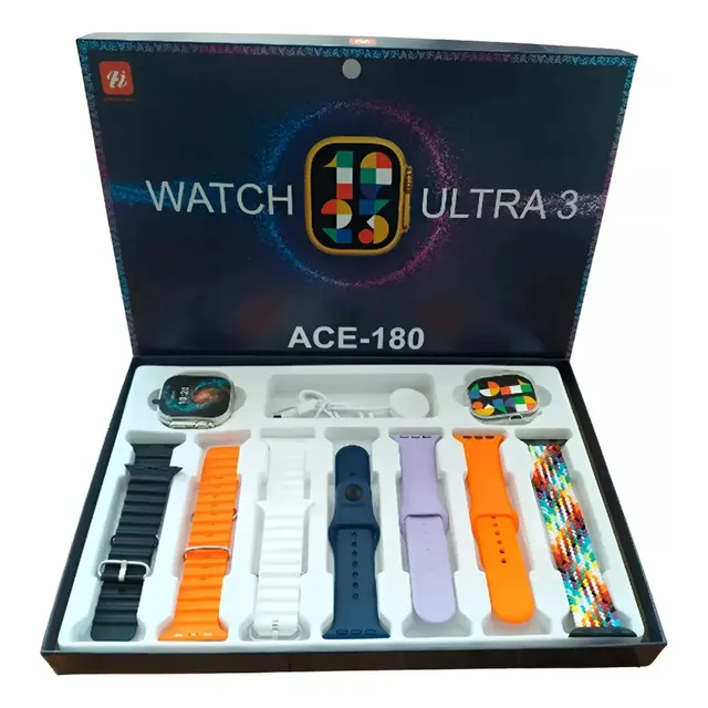 Smartwatch Ace-180 Serie 10 7 Mallas Intercambiables Azul/violeta Silicona Variado Plateado/negro