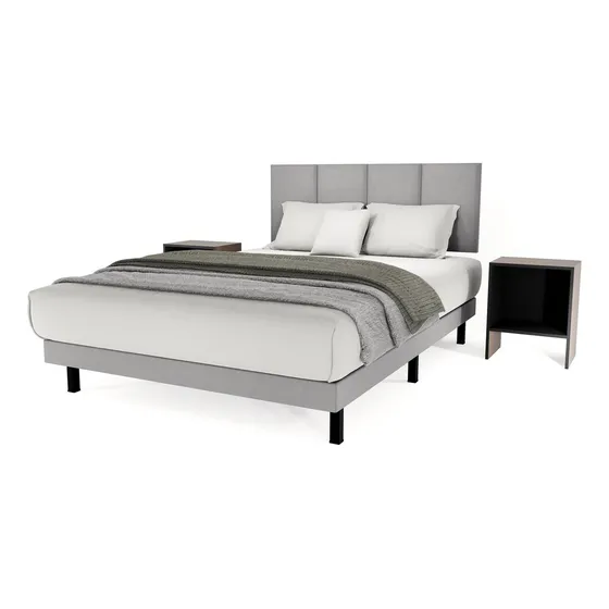 Recamara Napoles Matrimonial Tapiz - Base + Cabecera +2 Buro Color Gris