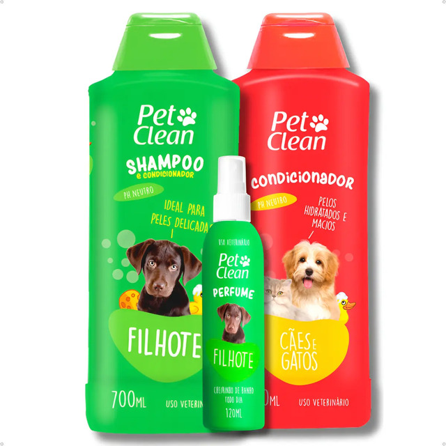 Kit Banho Para Filhotes Shampoo + Condicionador + Perfume Cheirinho De Banho Kit Banho Para Filhotes Shampoo + Condicionador + Perfume Cheirinho De Banho