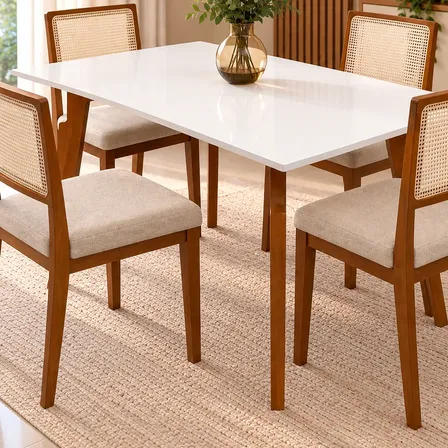 Mesa Jantar 4 Lugares Retangular 120x80 Madeira Maciça Off White Marrom