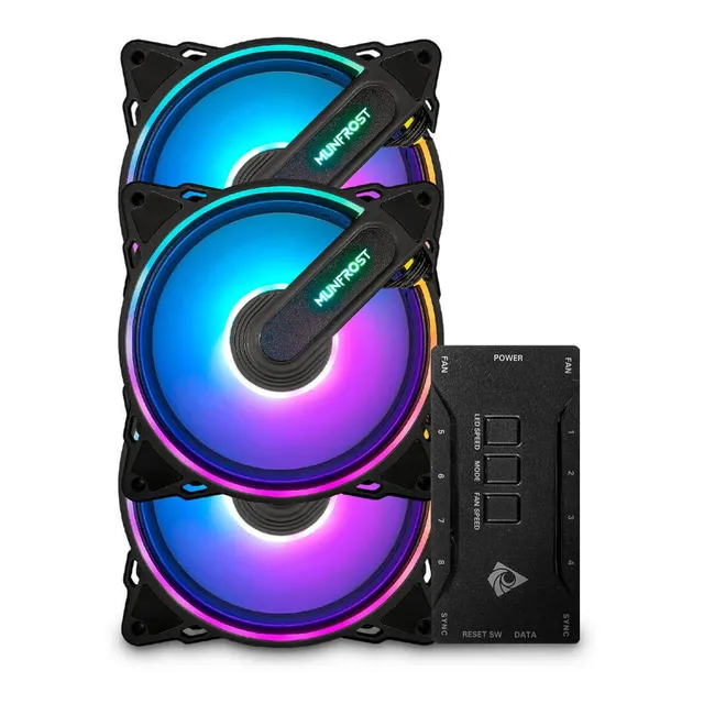 Kit 3 Ventilador Munfrost He-lix Argb Sync Control 120mmx3