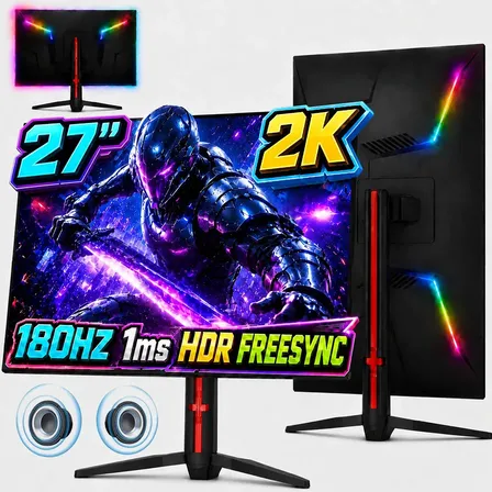 Monitor Gamer Ips Led Hdmi DisplayPort Pc Qhd 27" 180hz 2k 2560*1440 1ms 6W Dual Altavoces RGB 16:9 10bit HDR400 Freesync 16.7M sRGB 90% VESA 100*100mm Soporte Elevable Giratorio Portátiles XBOX PS4/5
