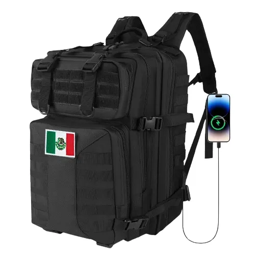 45 L Mochila Táctica Mmilitar Exteriores Camping Impermeable Color Negro Diseño De La Tela Rayas