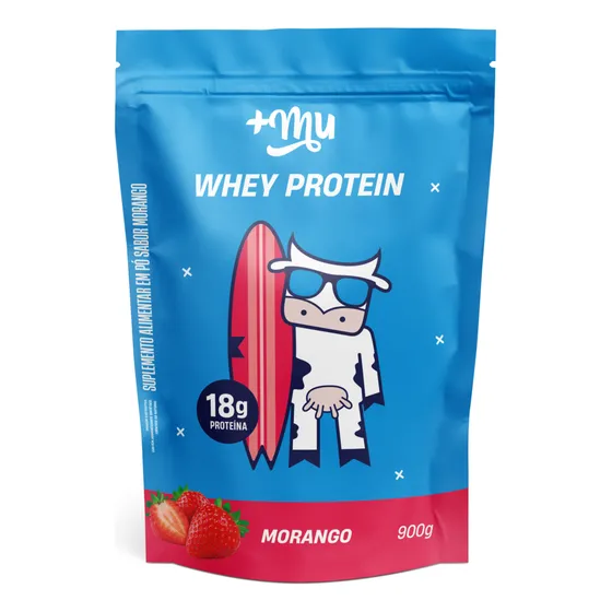 +Mu Whey Concentrado Morango Refil 900g