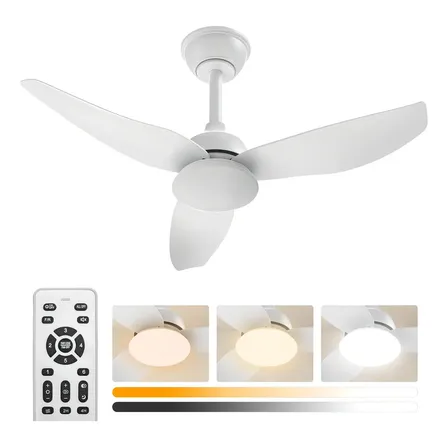 Ventilador de Teto FANSVENTO Branco, Silencioso e Com Luz LED de 3 Cores, 36" e Controle Remoto