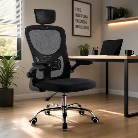 Cadeira Studio 150kg Gamer Minimalista Mesh Alta Densidade Preto Luxo Assento Largo Função Relax Apoio Cabeça Conforto Respirável Mesh Tela Encosto Assento