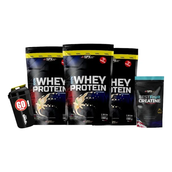 3 Kg Whey Protein 100% Spx + Creatina 300 Gr + Vaso Shaker