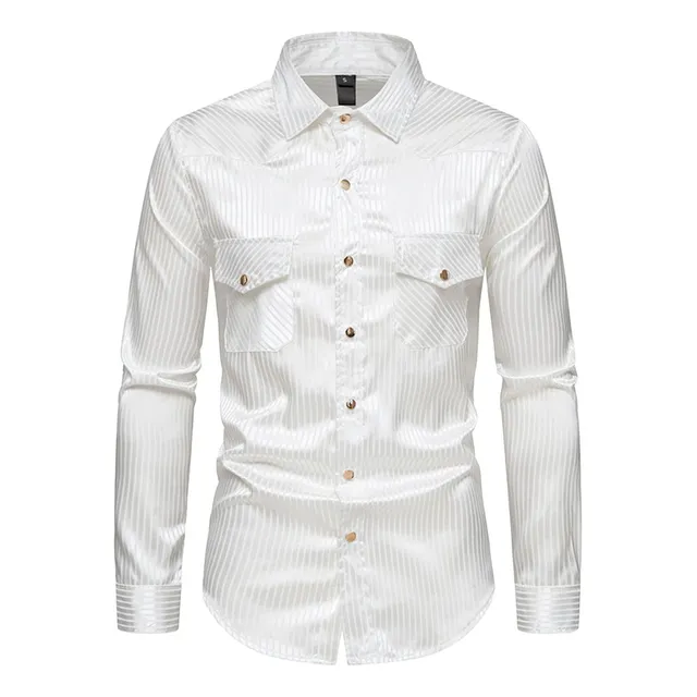 Camisa Vestir Brillante Discoteca Para Hombre Manga Larga Xl