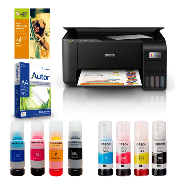 Kit Impresora Epson L3210 Sistema Continuo + Tinta + Papel