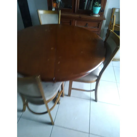 Mesa Comedor Redonda En Madera Maciza 6 Sillas Diámetro 1,20 Marrón Claro Liso
