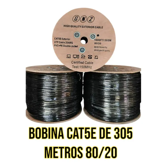 Cable Utp  80/20 Bobina 305 Metros Cat5e Exterior Certificad