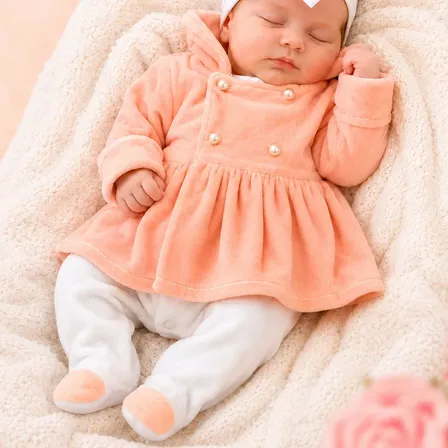 Macacão Longo De Plush Para Bebê Menina Eloá 03 Peças