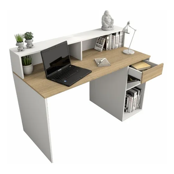 Escritorio Con Repisa Funcional Oficina Hogar Juvenil Color Olmo finlandes/Everest