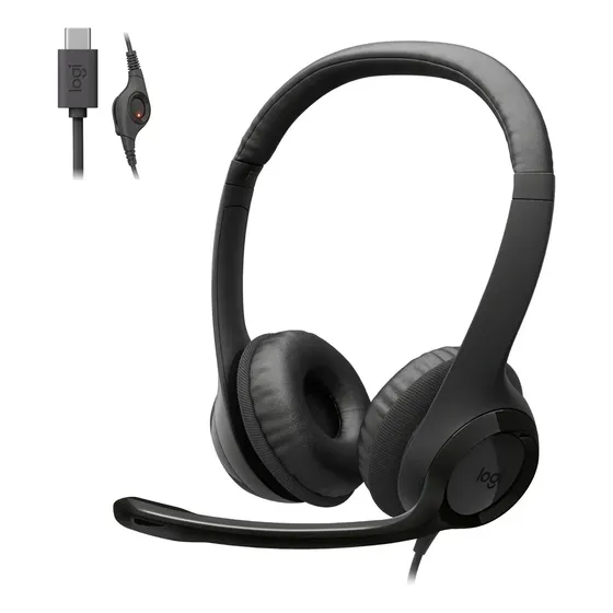 Headset Confortável com fio USB- C Logitech H390 - Preto
