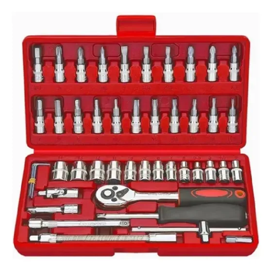 Juego De Herramientas Mecánicas Dados Llaves Acero 46 Pcs