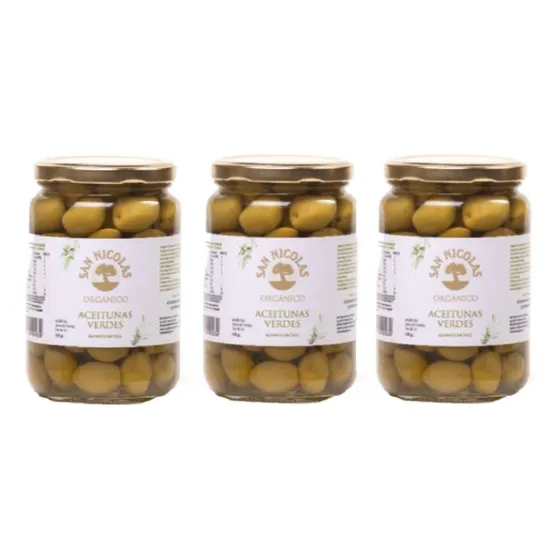 3x Aceitunas Verdes Orgánicas San Nicolás (calibre 1) X 500g